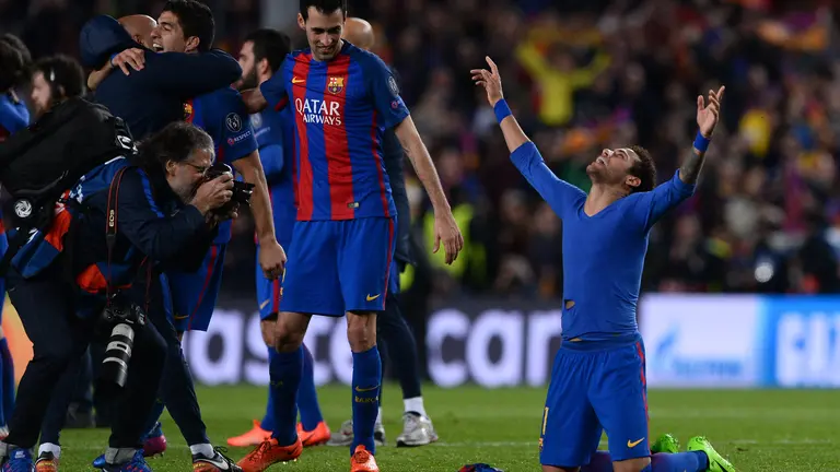 Neymar celebra la remontada del Barcelona ante el PSG
