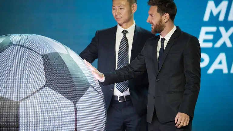 Leo Messi en la presentación de un parque con su nombre en China