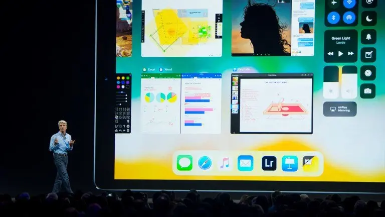 Apple's Senior Vice President of Software Engineering Craig Federighi speaks on stage about the new iPad Pro at San Jose McEnery Convention Center during Apple's World Wide Developers Conference in San Jose, California on June 05, 2017. / AFP PHOTO / Josh Edelson