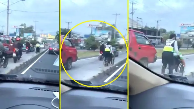 Gestora ayuda a hombre en silla de ruedas Imágetes tomadas de Daniel Muñoz