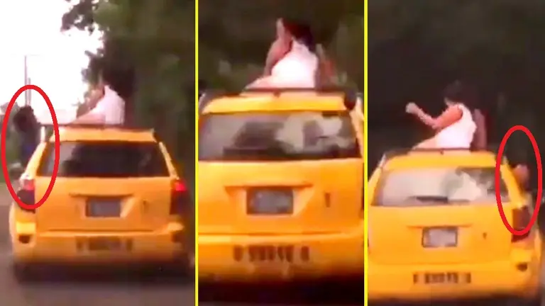 Mujer en cachetero sobre un taxi Impagenes tomadas de Martín Marck 2