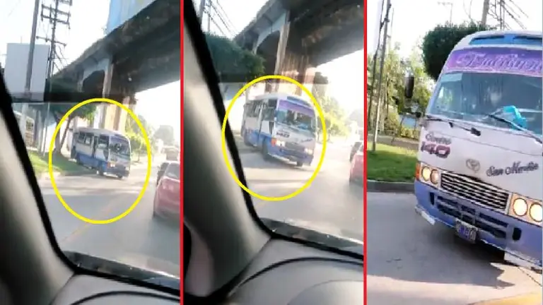 Microbús de la ruta 140 se sube a un arriate