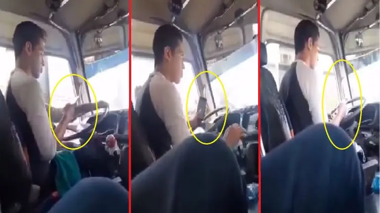 Microbusero de la 42 con celular