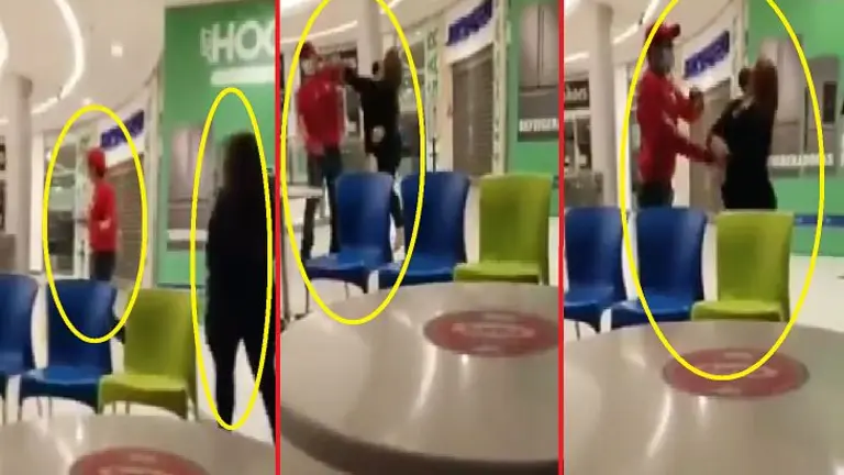Mujer da abofetadas a hombre en centro comercial