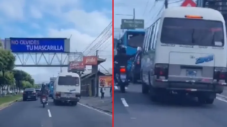 Motociclista golpea el espejo de microbús