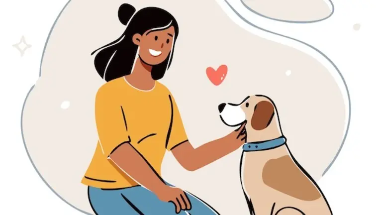 ILUSTRACIÓN MASCOTA CANINA Y MUJER