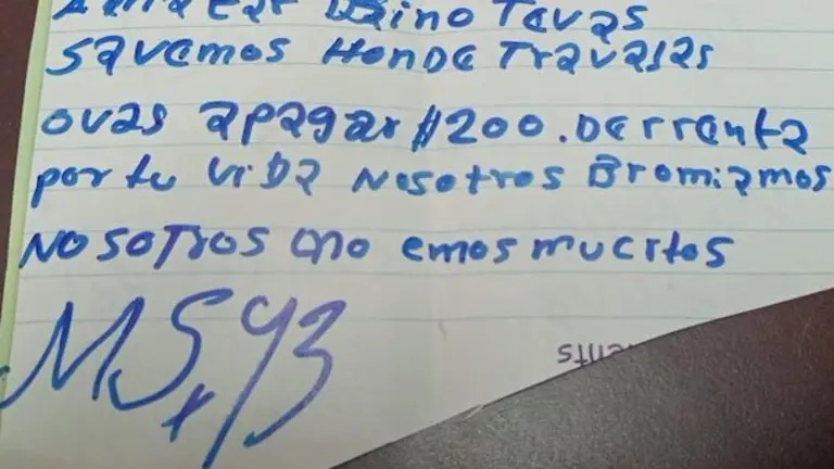 Nota extorsiva de Melvin Antonio Navas González