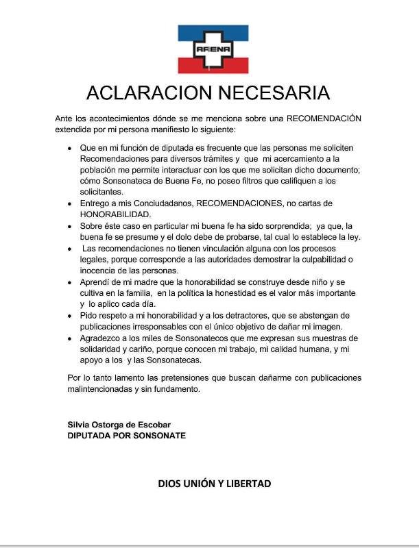 Comunicado diputada Ostorga