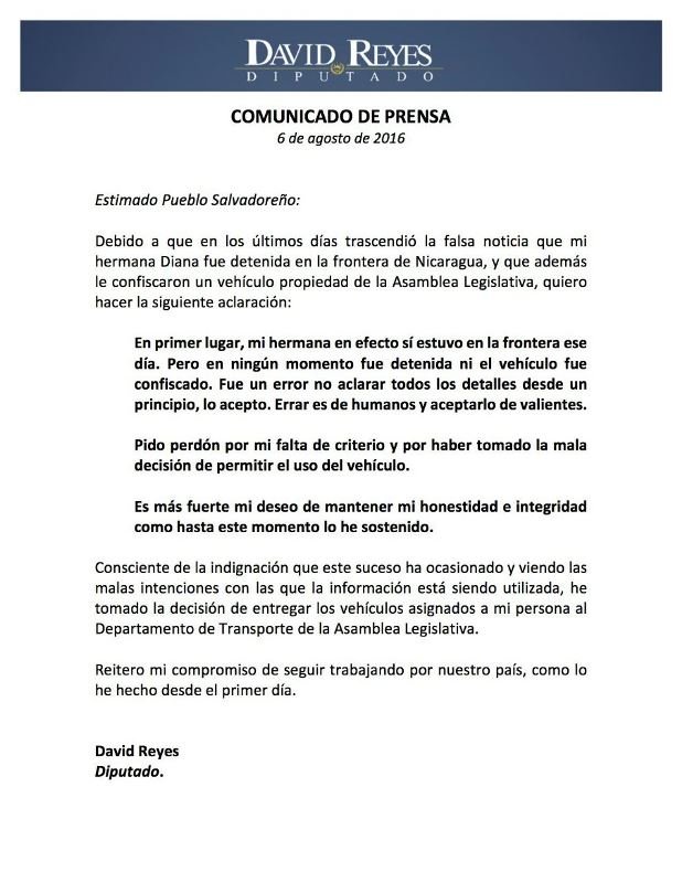 Comunicado David Reyes