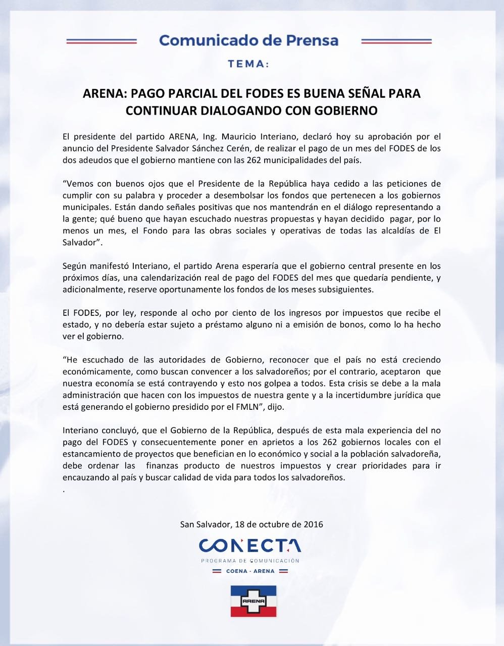 Comunicado ARENA