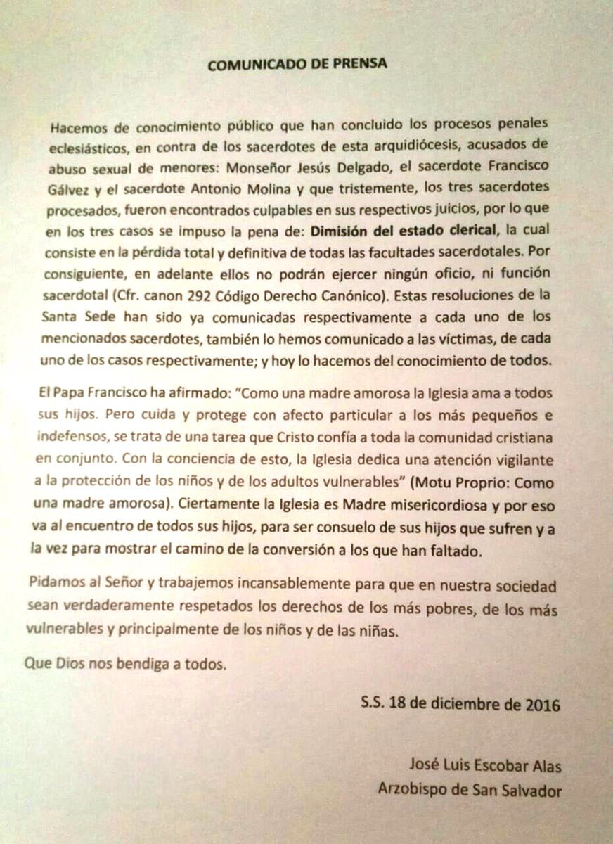 Comunicado Arzobispado