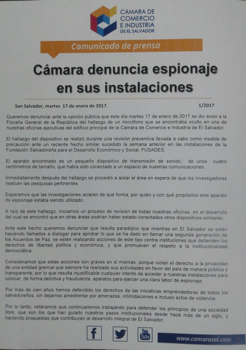 comunicado de la cámara