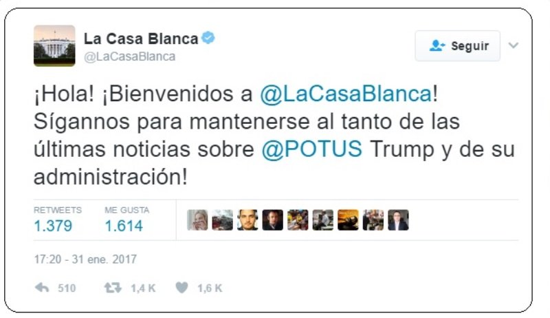 Tuit bienvenida Casa Blanca