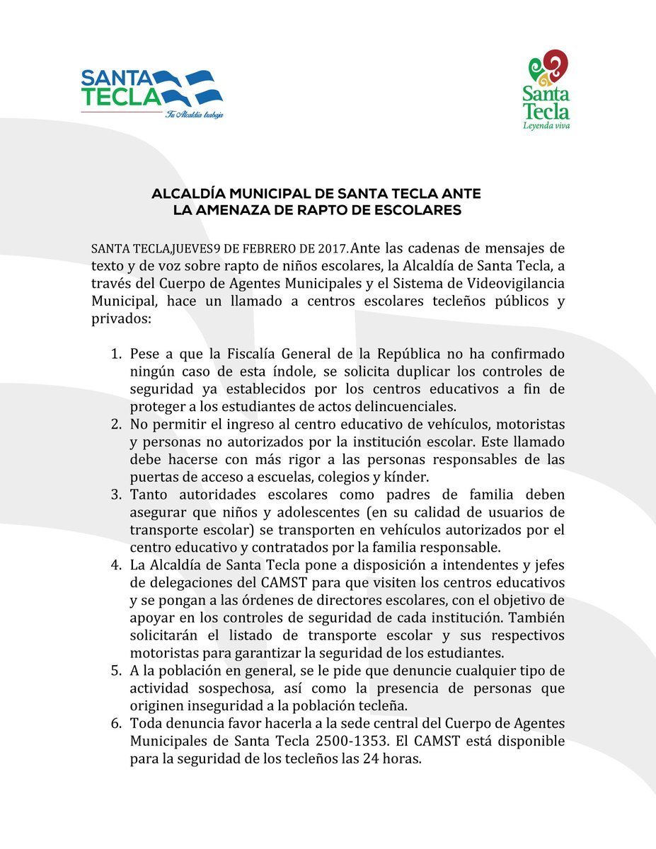 comunicado de Santa Tecla