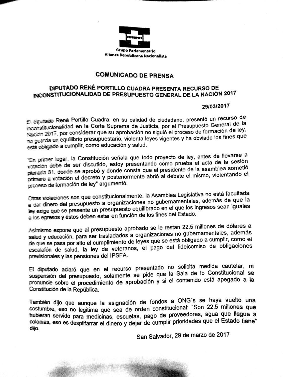 Comunicado ARENA2