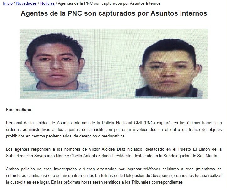 captura de imagen de publicación de la PNC donde fue procesado internamente el hombre
