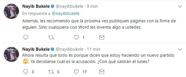 Tuits de Nayib Bukele