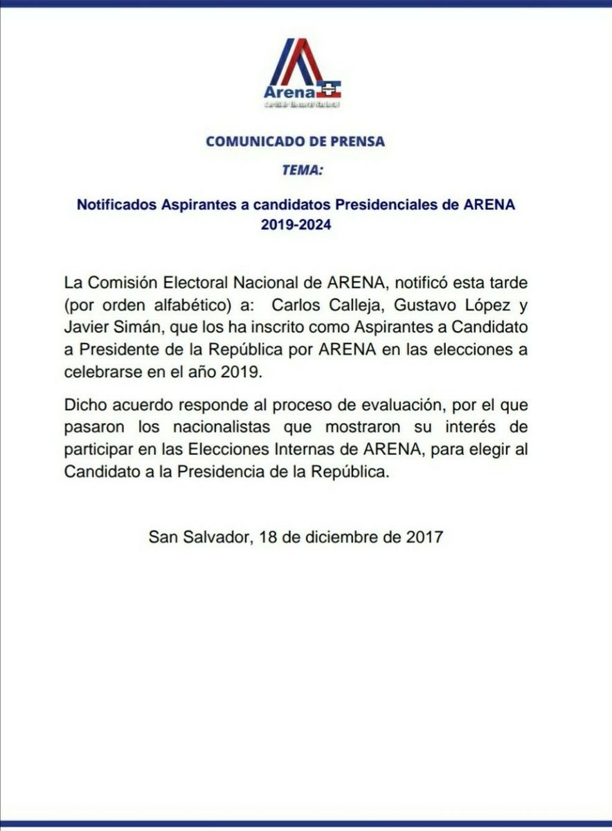 ARENA comunicado