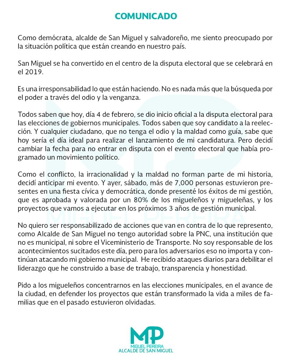 Comunicado de Miguel Pereira