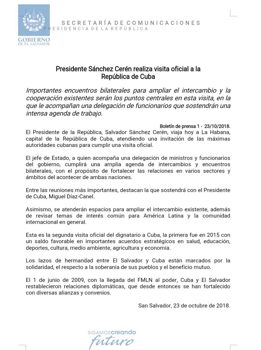 Sánchez Cerén a Cuba