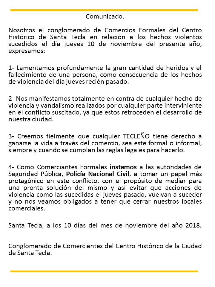 comunicado de comerciates de tecla