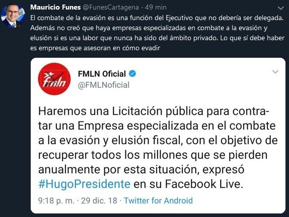Captura Funes en contra de propuesta del FMLN