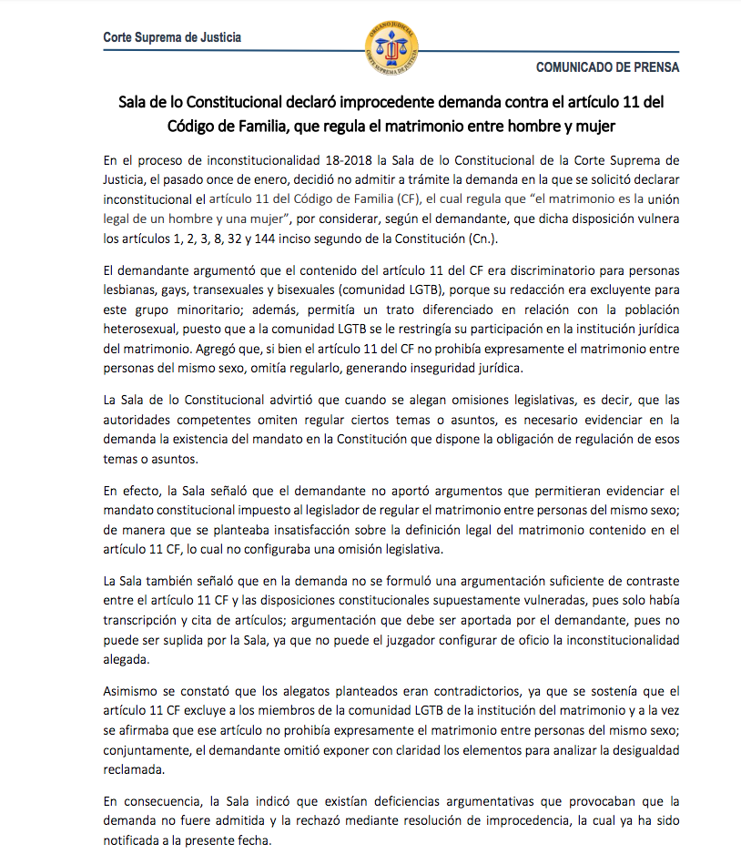 Resolución Sala sobre matrimonios