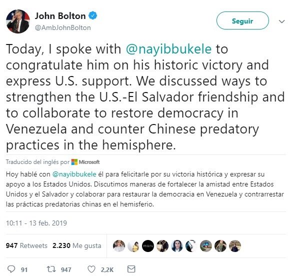 Felicitaciones a Bukele