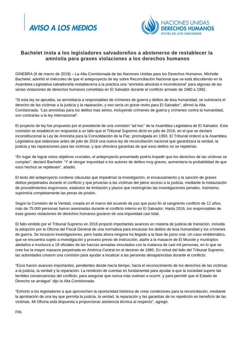 Carta de la ONU a diputados