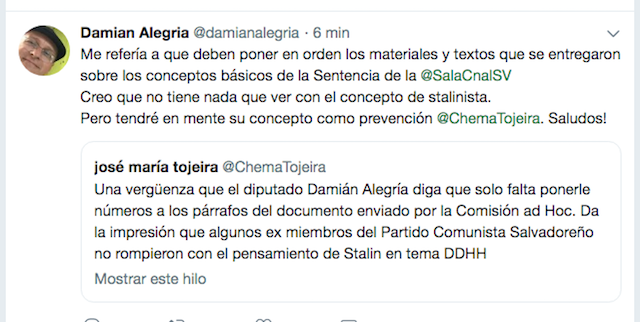 Tuit Damian Alegria y Chema Tojeira