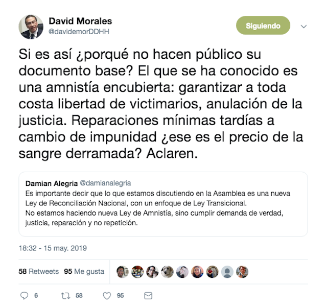 Tuit Damian Alegria y David Morales