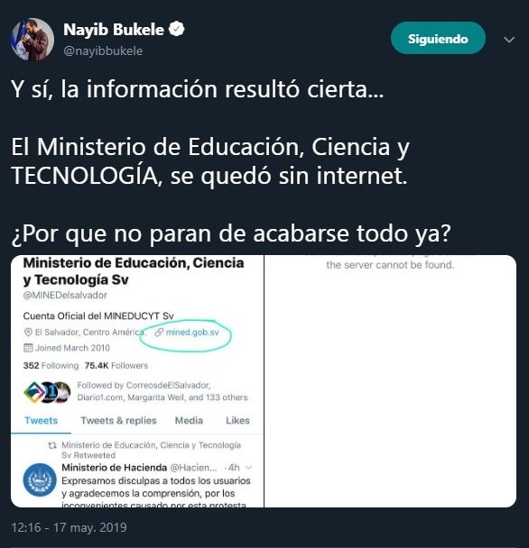 Tuit Bukele ministerio sin luz