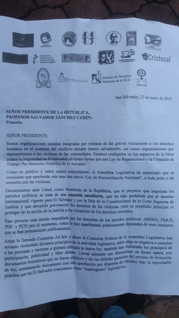 Carta a Sánchez Cerén 1