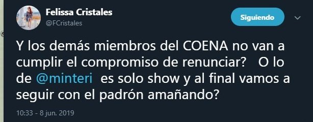 Tuit de Felissa contra el partido