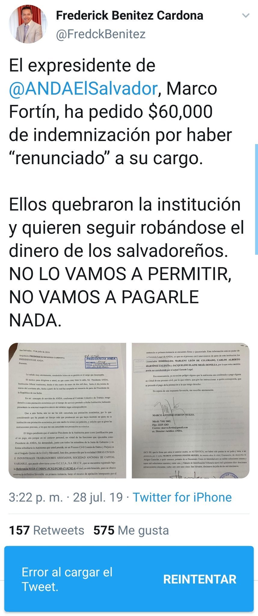 Tuit de presidente de ANDA