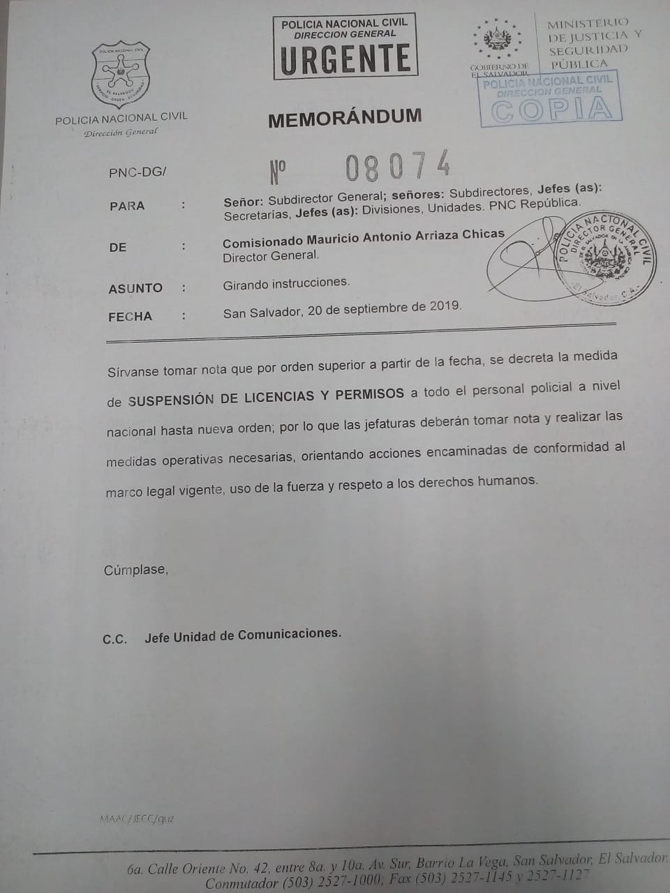 Suspensión de Lincencias a Policias 20 de septiembre