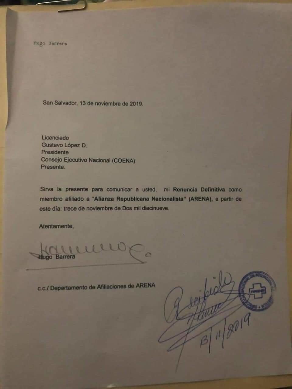 Carta de Hugo Barrera.