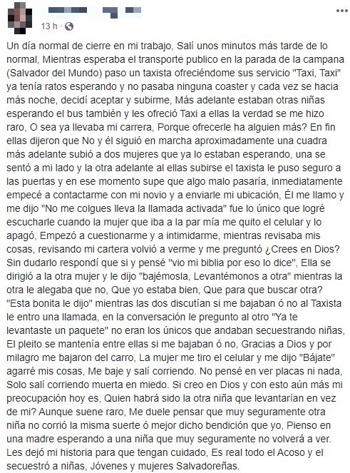 Denuncia de taxistas en Salvador del Mundo