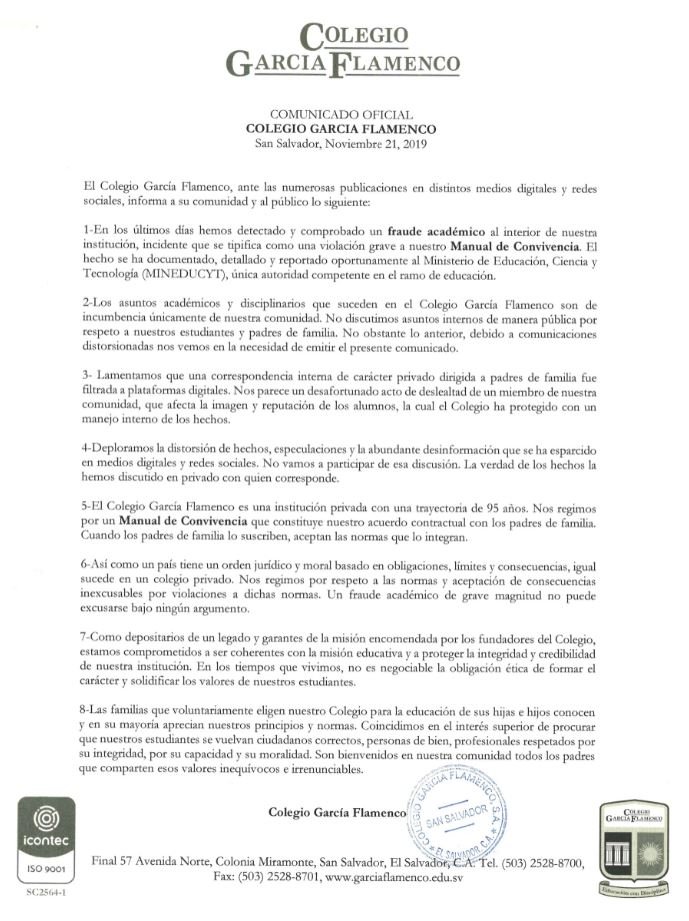 Comunicado García Flamenco