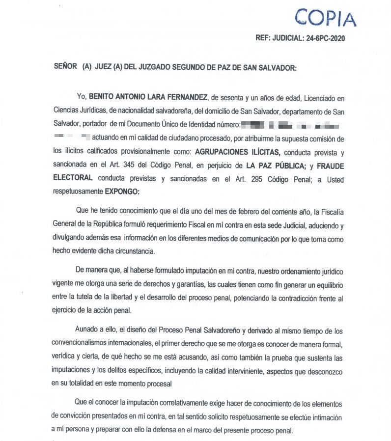 Benito Lara escrito tribunales 1