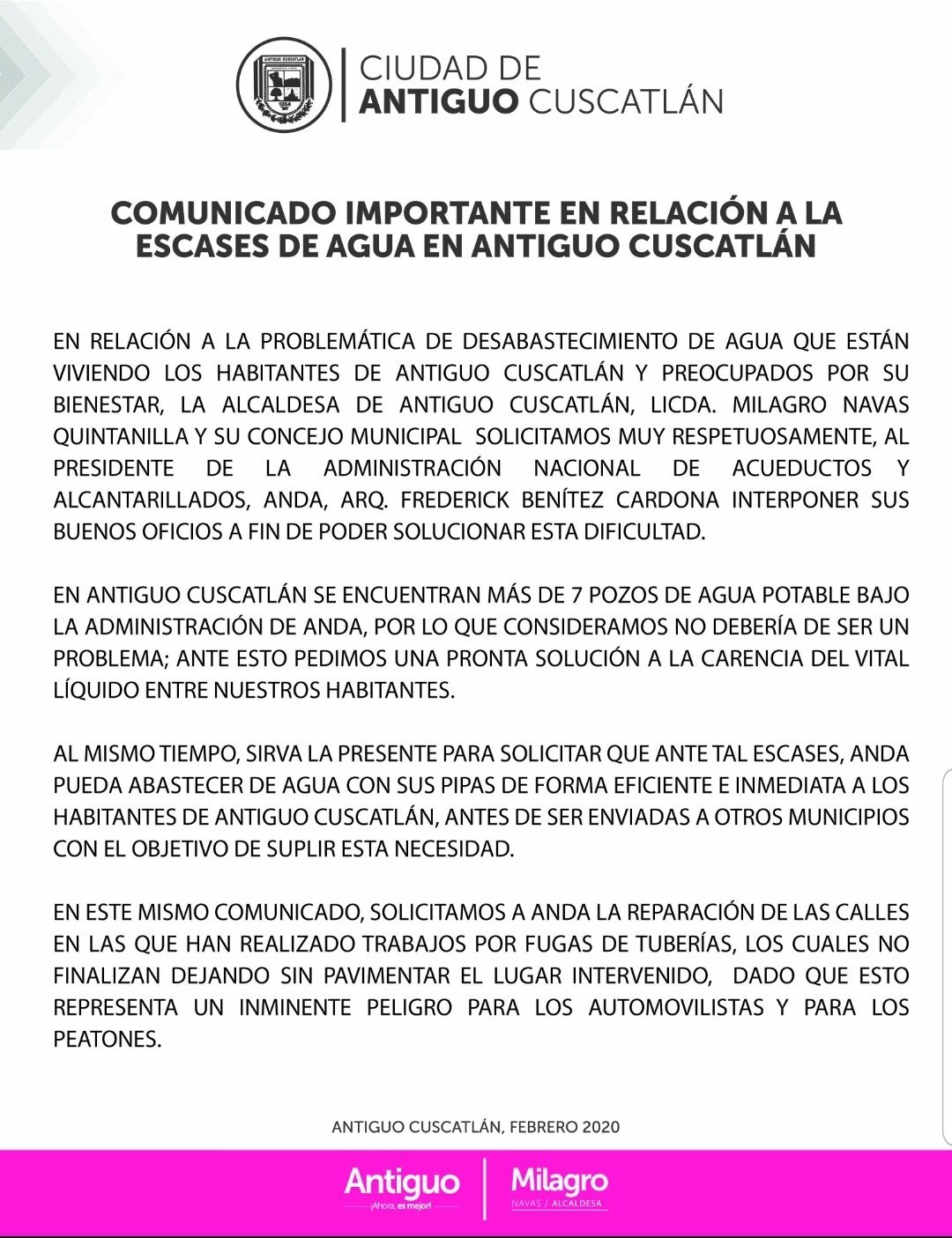 Comunicado Antiguo Agua