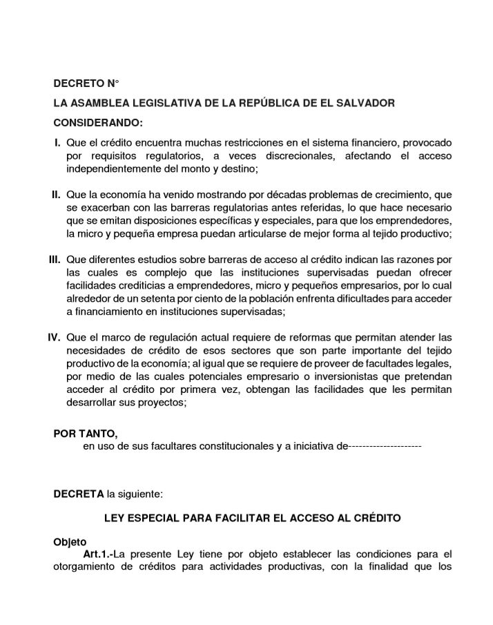 Ley Especial para Facilitar el Acceso al Crédito para emprendedores 1