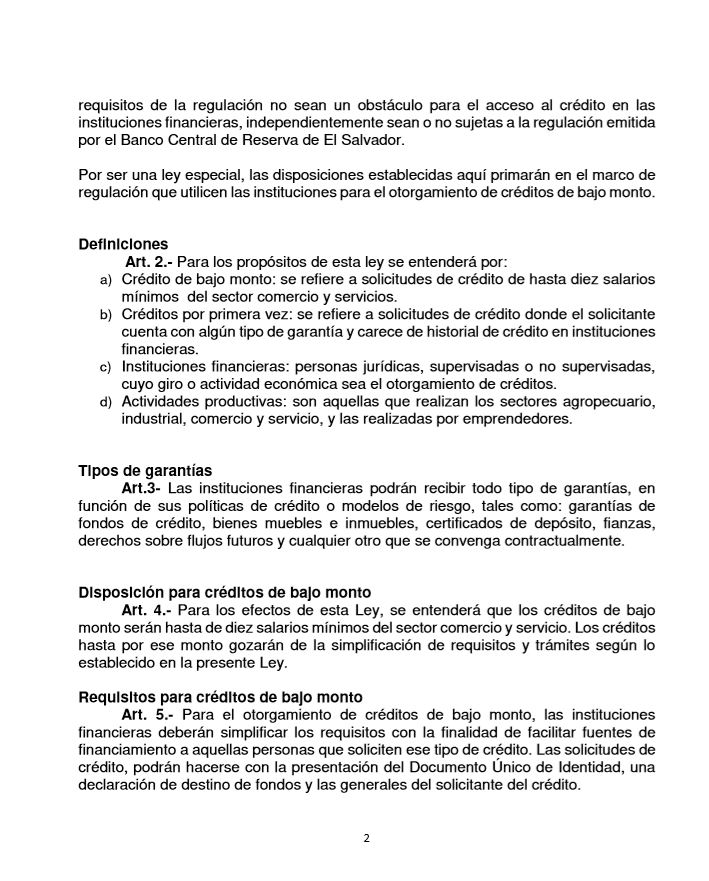Ley Especial para Facilitar el Acceso al Crédito para emprendedores 2