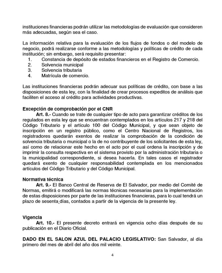 Ley Especial para Facilitar el Acceso al Crédito para emprendedores 4