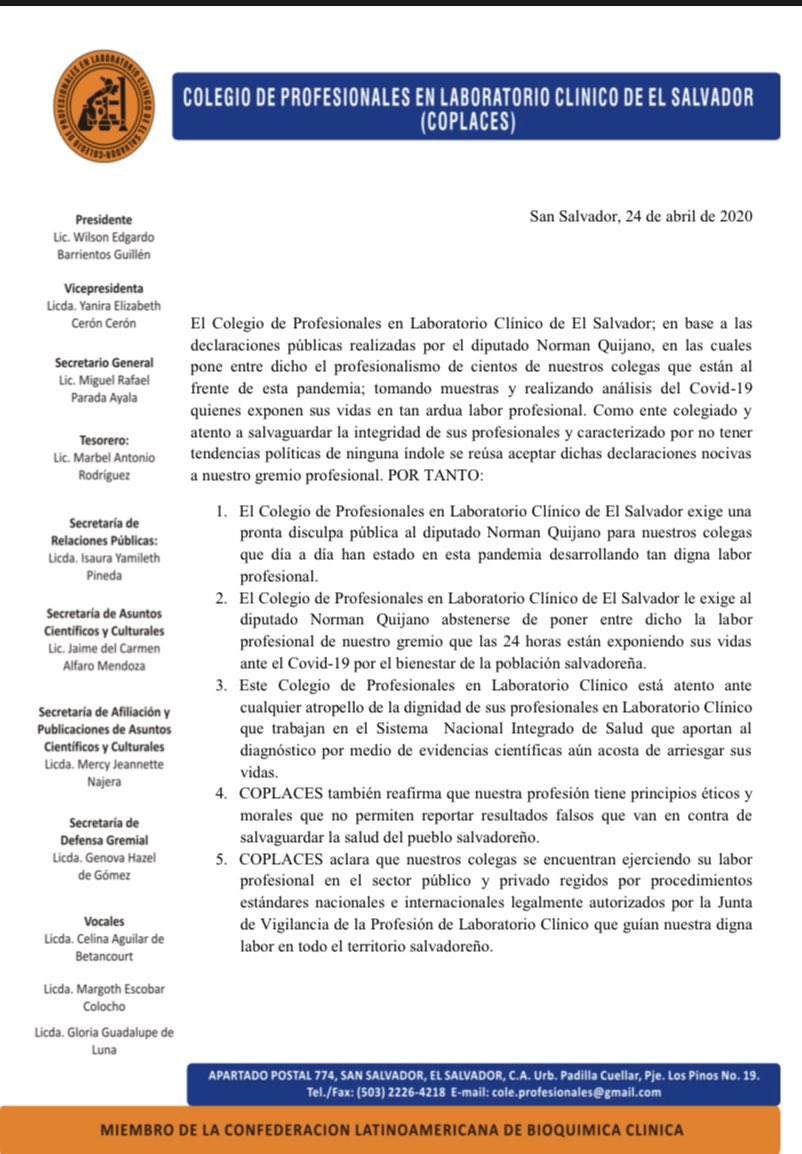 Comunicado Laboratorios