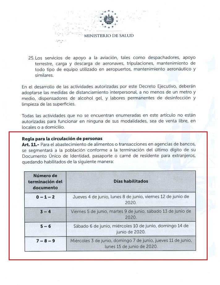 Decreto 29 nuevo horarios de salidas con DUI 2