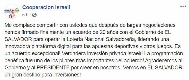 Captura de pantalla de la publicación de la Cooperación israelí