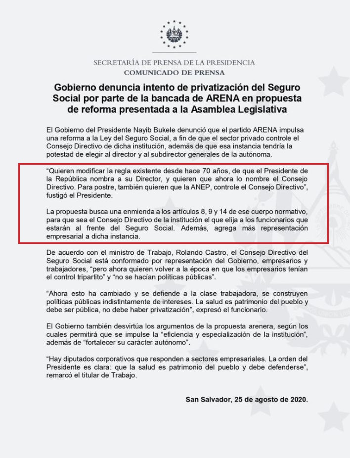 Gobierno denuncia privatización del Seguro Social