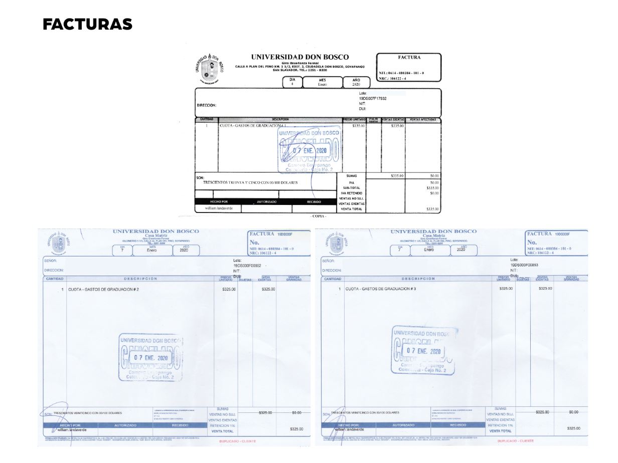 Recibo pagado a la Universidad Don Bosco por 985 dólares 2