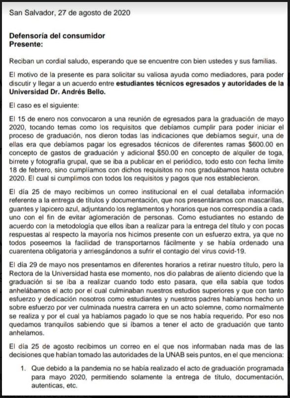 Denuncia elevados cobros por graduación el universidad Andrés Bello 2